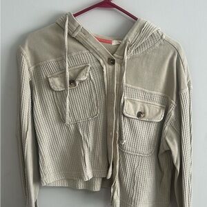 Beige Hooded Jacket with Button Details